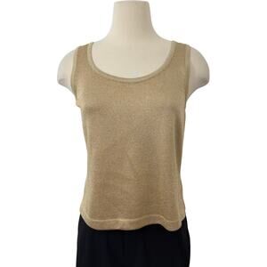 St. John Sleeveless Shell Sweater Tank Top Metallic Gold Beige | Size P